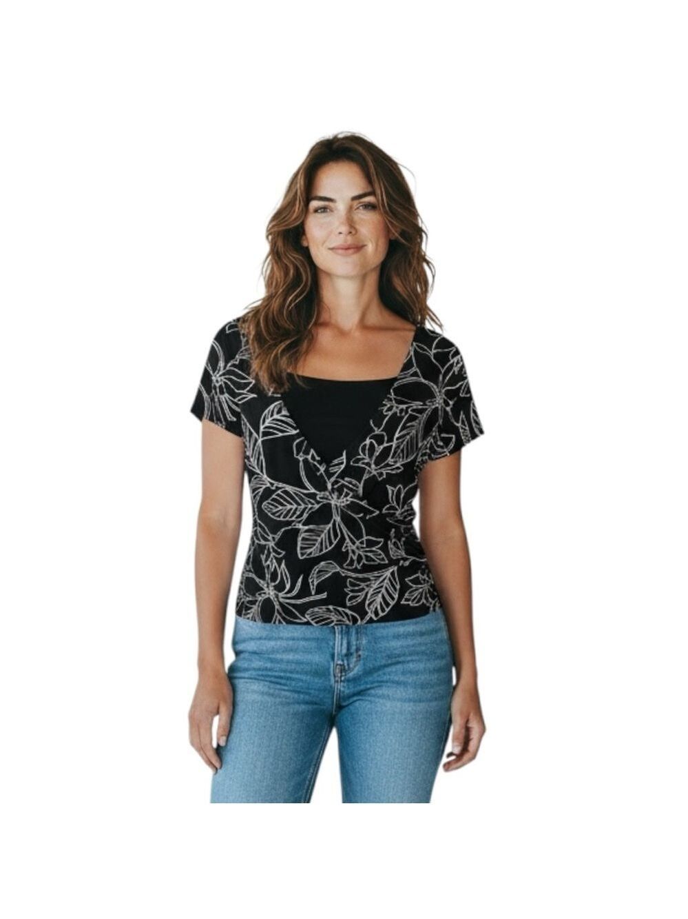 Covington Women’s Size S Black & White Floral Short Sleeve Blouse